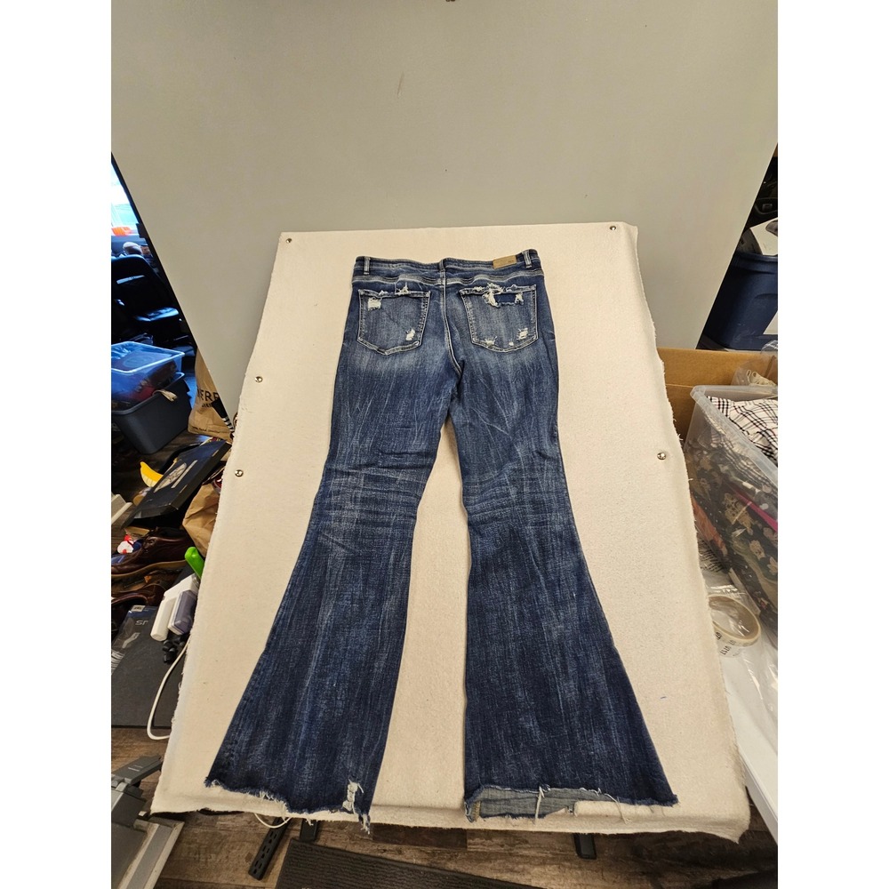 BKE Parker Super Flare High Rise Jeans Dark Wash Distressed 34 x 33.5